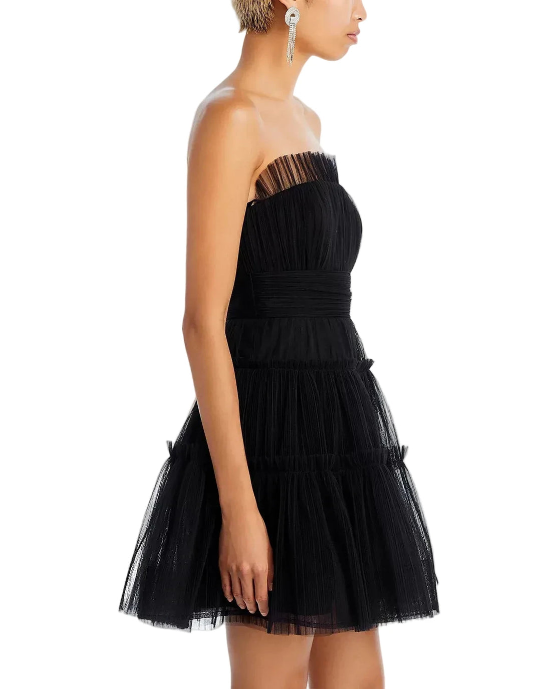 BCBGMAXAZRIA Strapless Tiered Tulle Mini Dress - 8