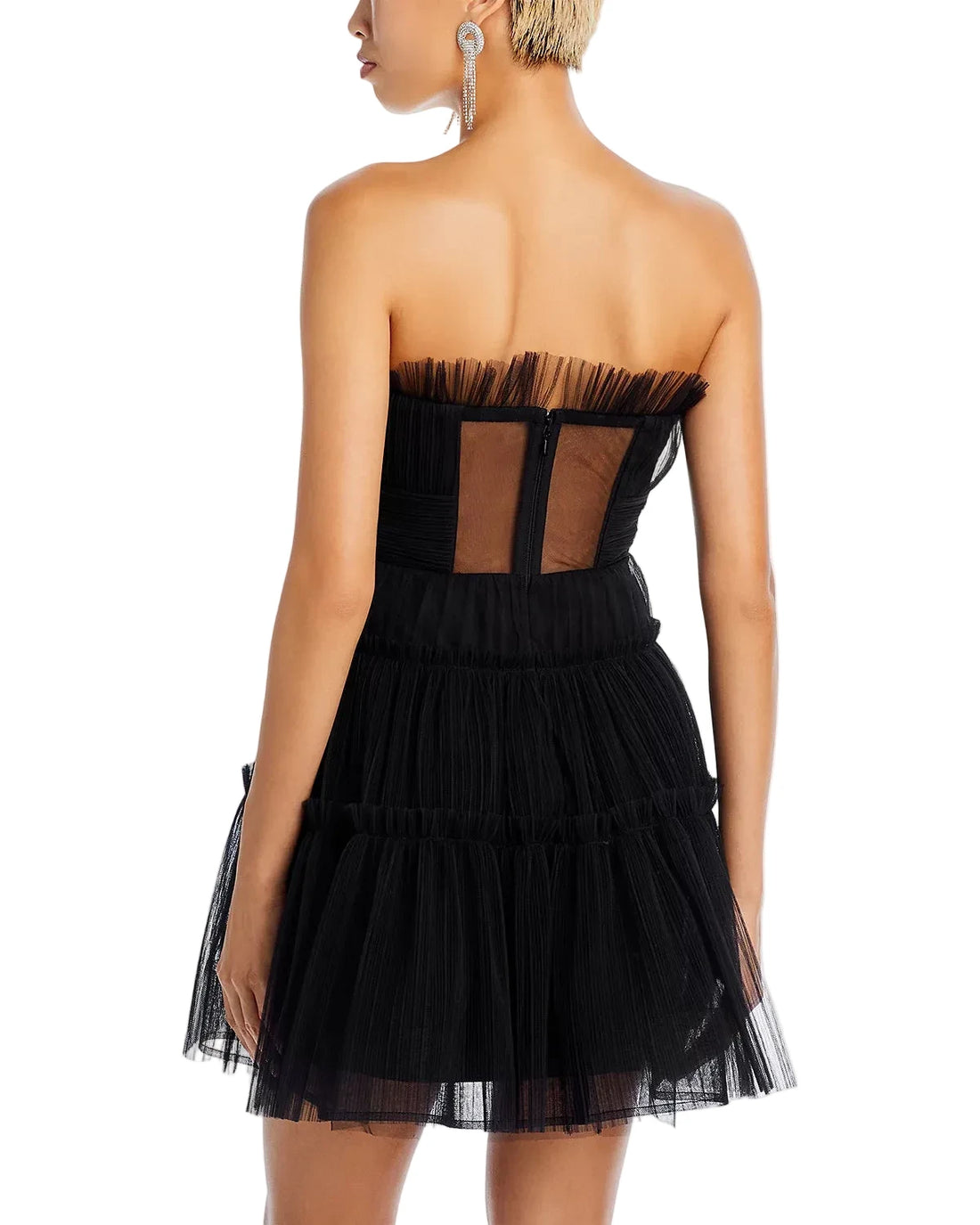 BCBGMAXAZRIA Strapless Tiered Tulle Mini Dress - 8