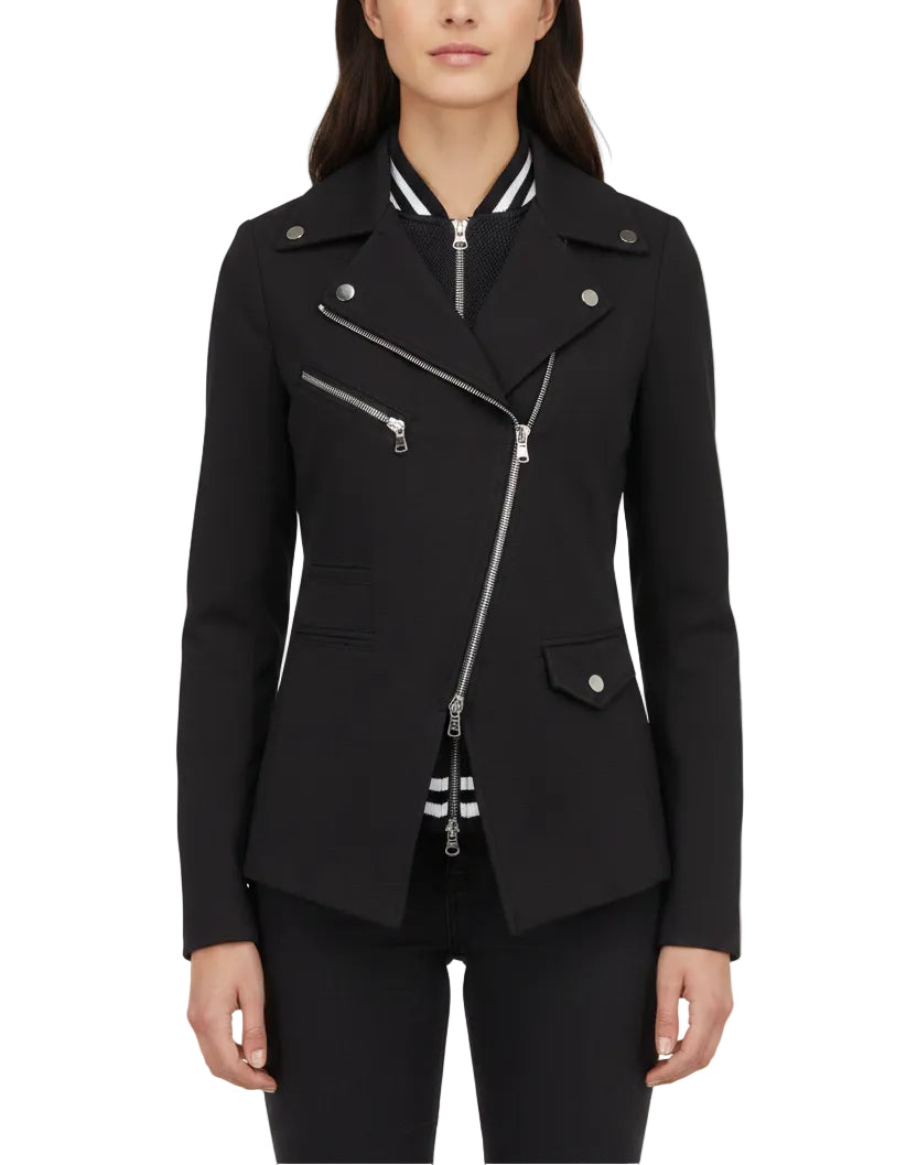 Veronica Beard Black Moto Jacket With Varsity Dickey - S
