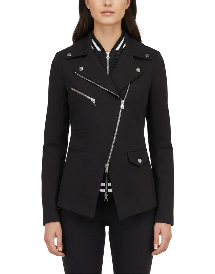 Veronica Beard Black Moto Jacket With Varsity Dickey - S