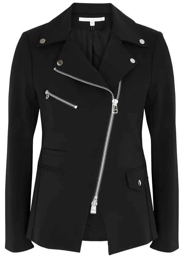 Veronica Beard Black Moto Jacket With Varsity Dickey - S