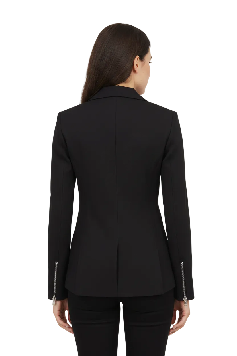 Veronica Beard Black Moto Jacket With Varsity Dickey - S