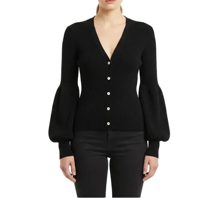 Theory Button-front Blouson-sleeve Cardigan - S