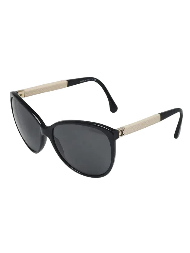 Chanel Black Frame And Leather Quilted Arm Sunglasses