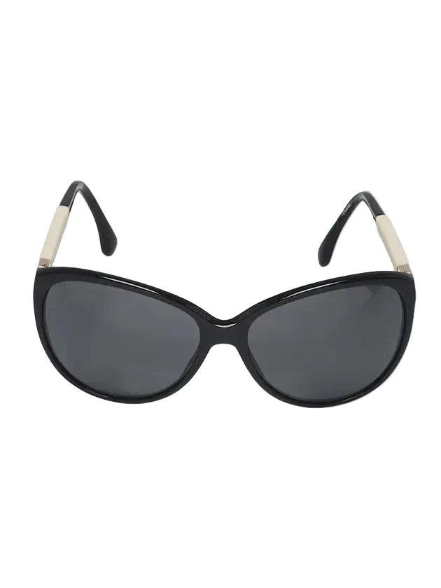 Chanel Black Frame And Leather Quilted Arm Sunglasses