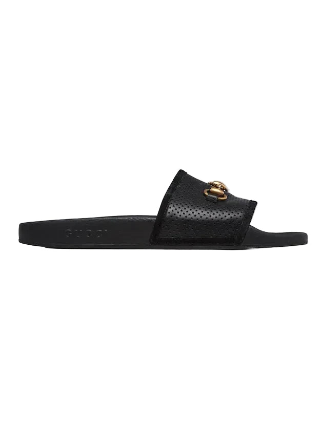 Gucci Horsebit Accent Leather Slides - 38