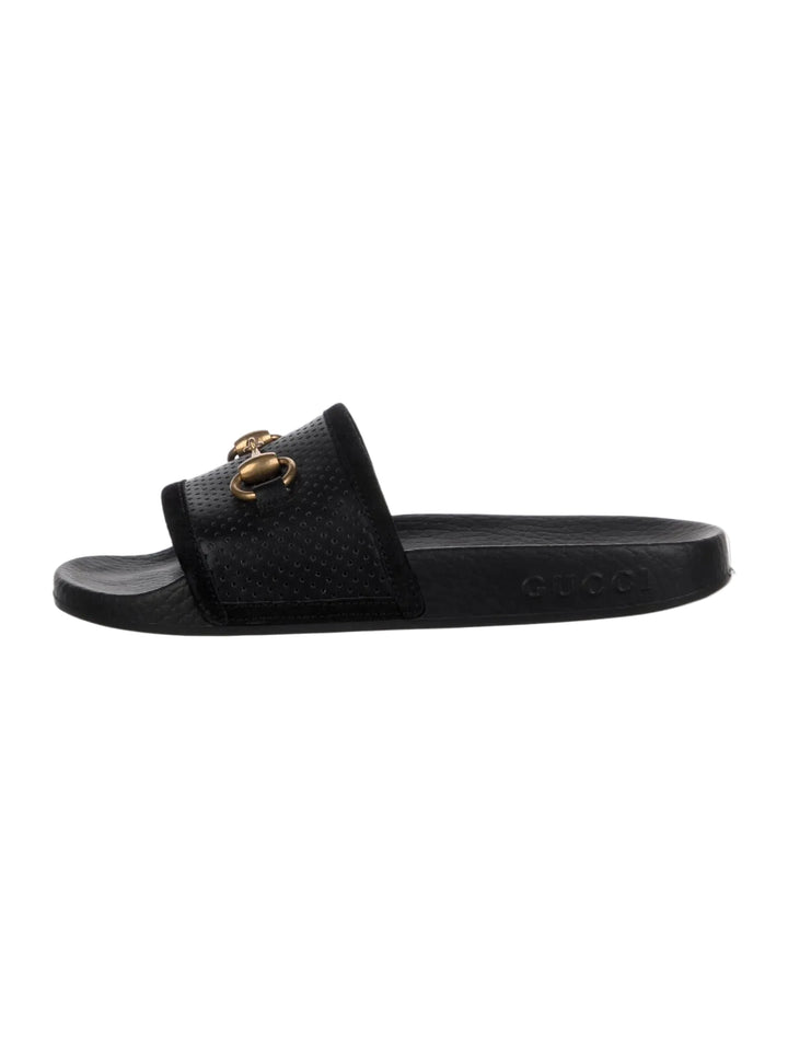 Gucci Horsebit Accent Leather Slides - 38