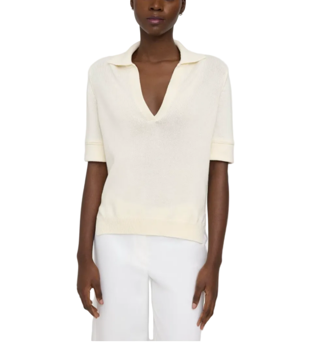 Theory Short-Sleeve Polo Sweater in Cotton-Cashmere - P
