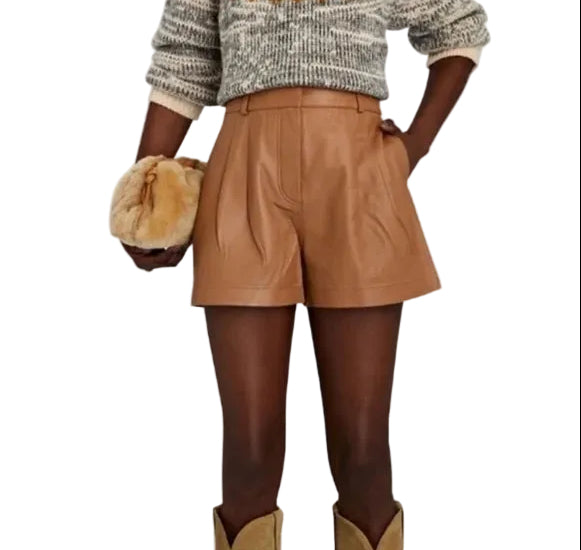Frame Pleated Leather Shorts - 23