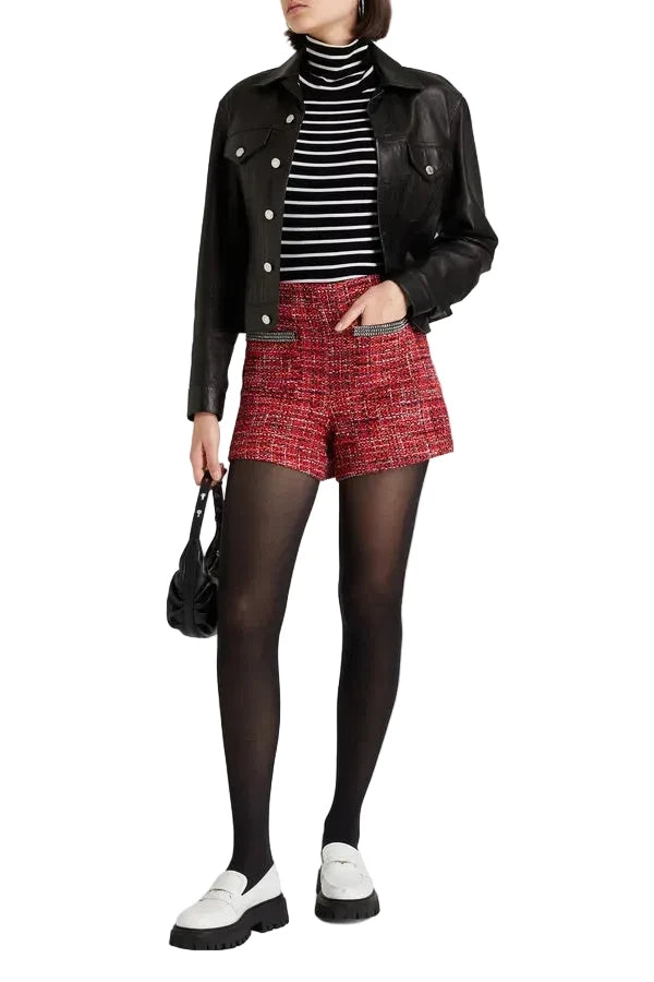 Maje Chain-Embellished Metallic Tweed Shorts - 34