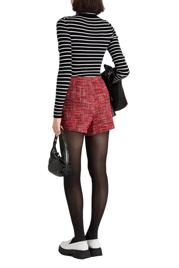 Maje Chain-Embellished Metallic Tweed Shorts - 34