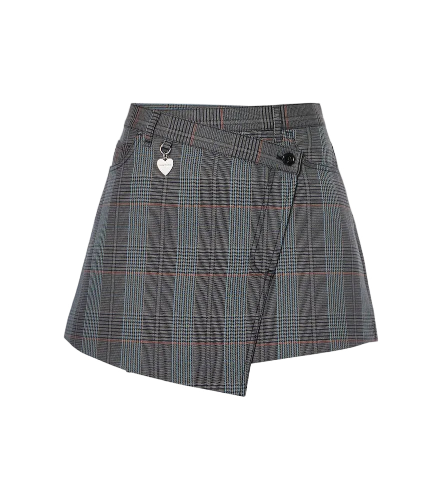 Acne Studios Embellished Checked Wool-Blend Mini Wrap Skirt - 32