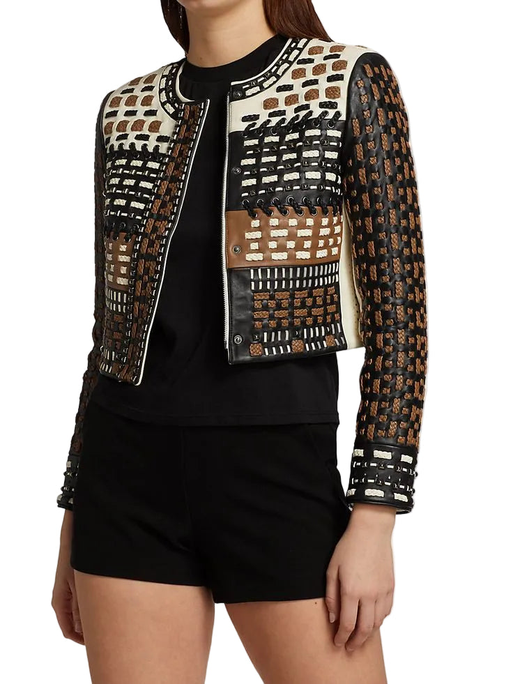 Alice+Olivia Chaya Studded Leather Jacket - XP