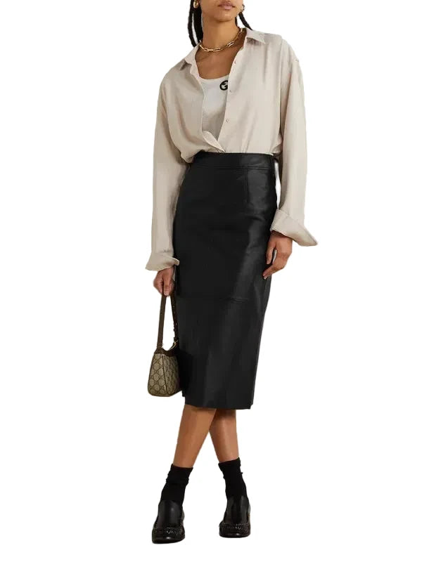 The Frankie Shop Heather Paneled Leather Pencil Skirt - L