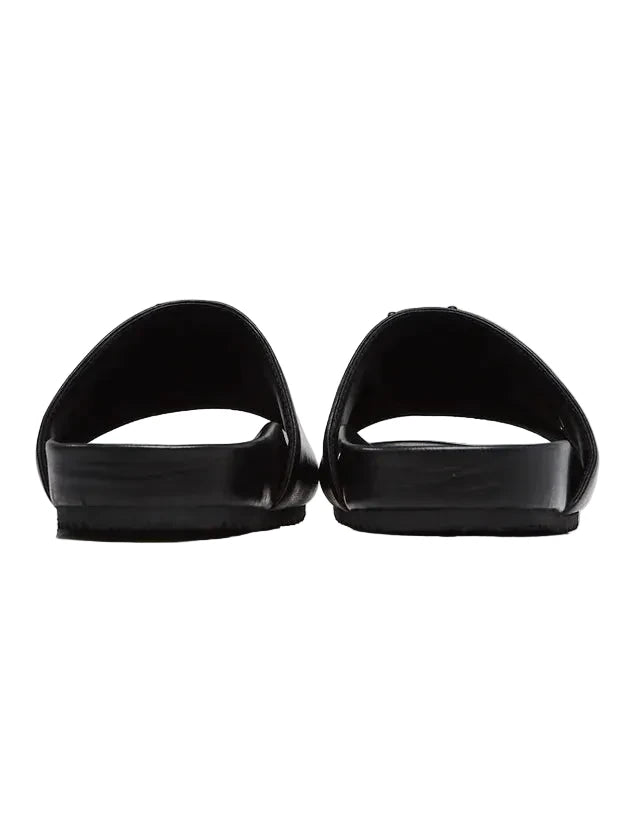 Saint Laurent Paris Black Leather Logo Flat Slides - 38