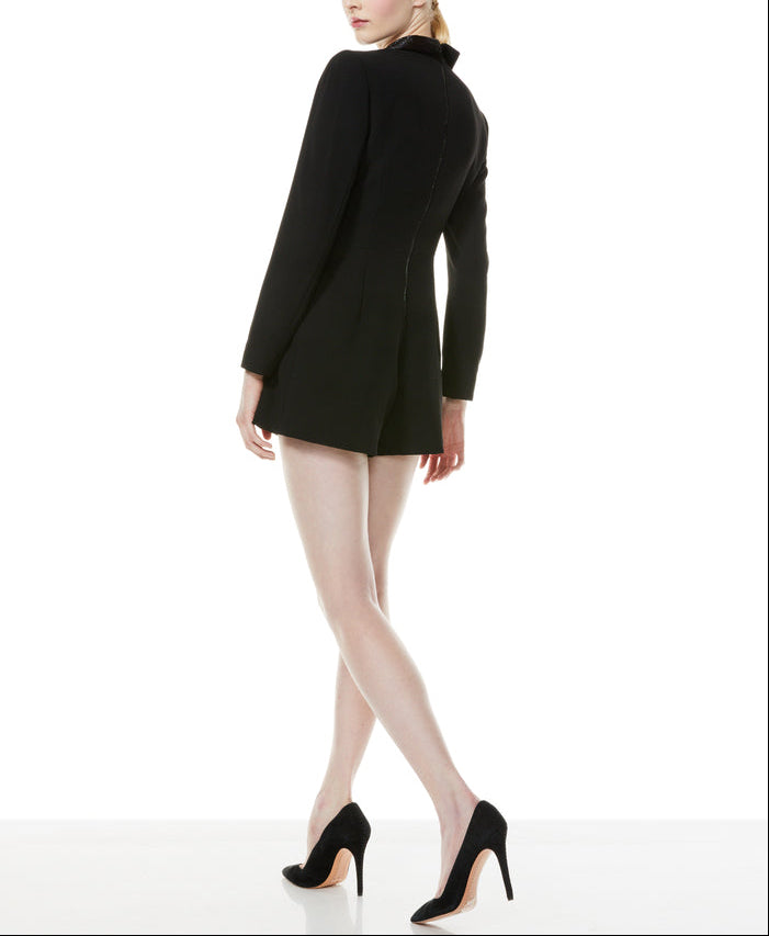 Alice+Olivia Kyrie Beaded Collar Tuexdo Romper - 0