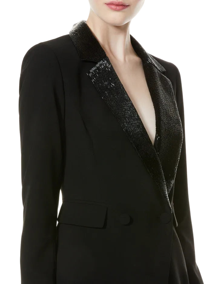 Alice+Olivia Kyrie Beaded Collar Tuexdo Romper - 0