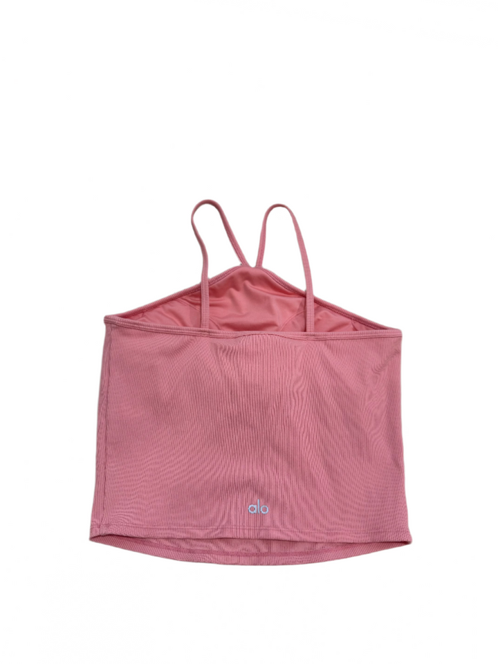 alo Goddess Ribbed Cross Crop Top Strawberry Lemonade- L