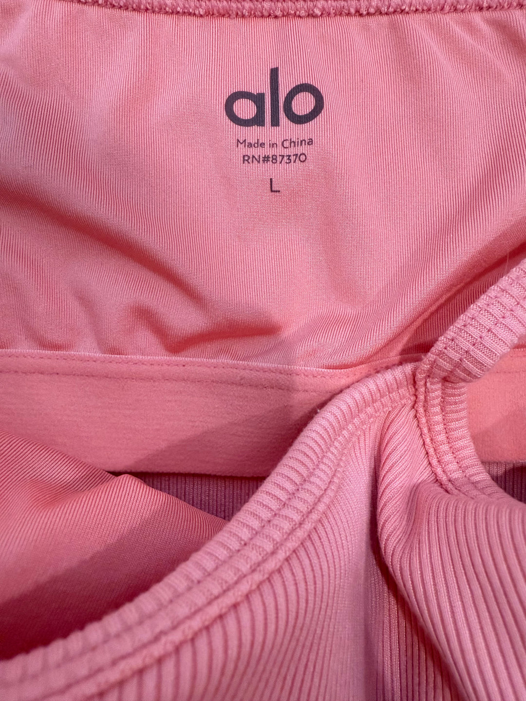 alo Goddess Ribbed Cross Crop Top Strawberry Lemonade- L