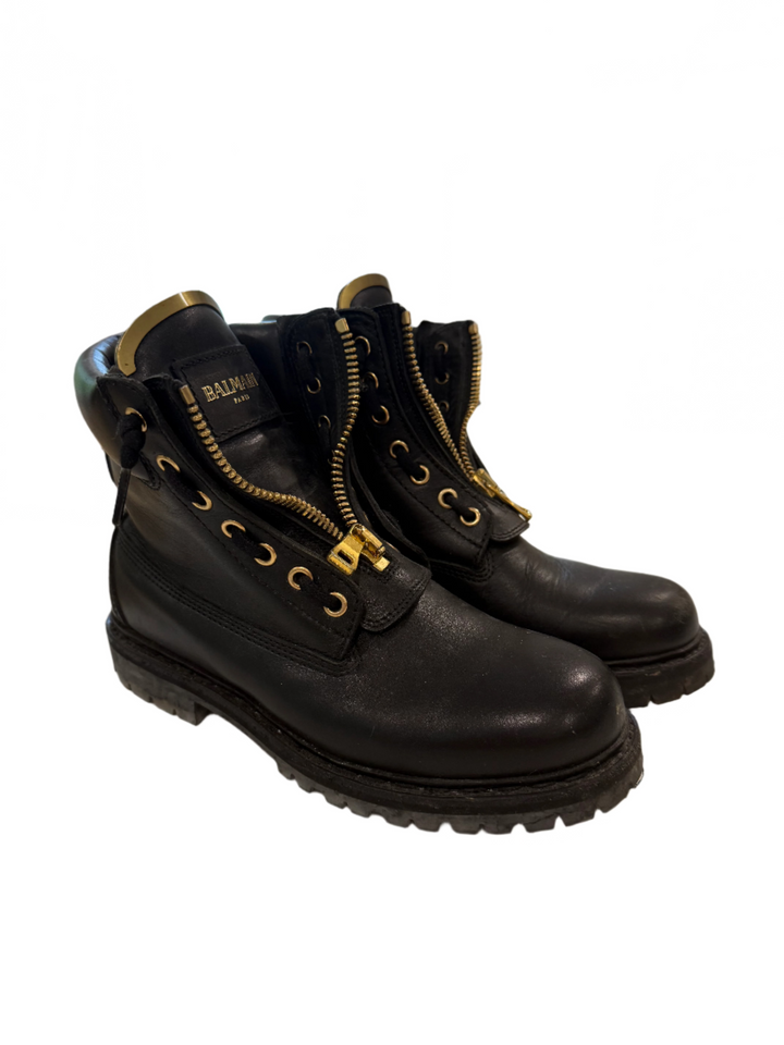 Balmain Tia Leather Combat Boots- 38