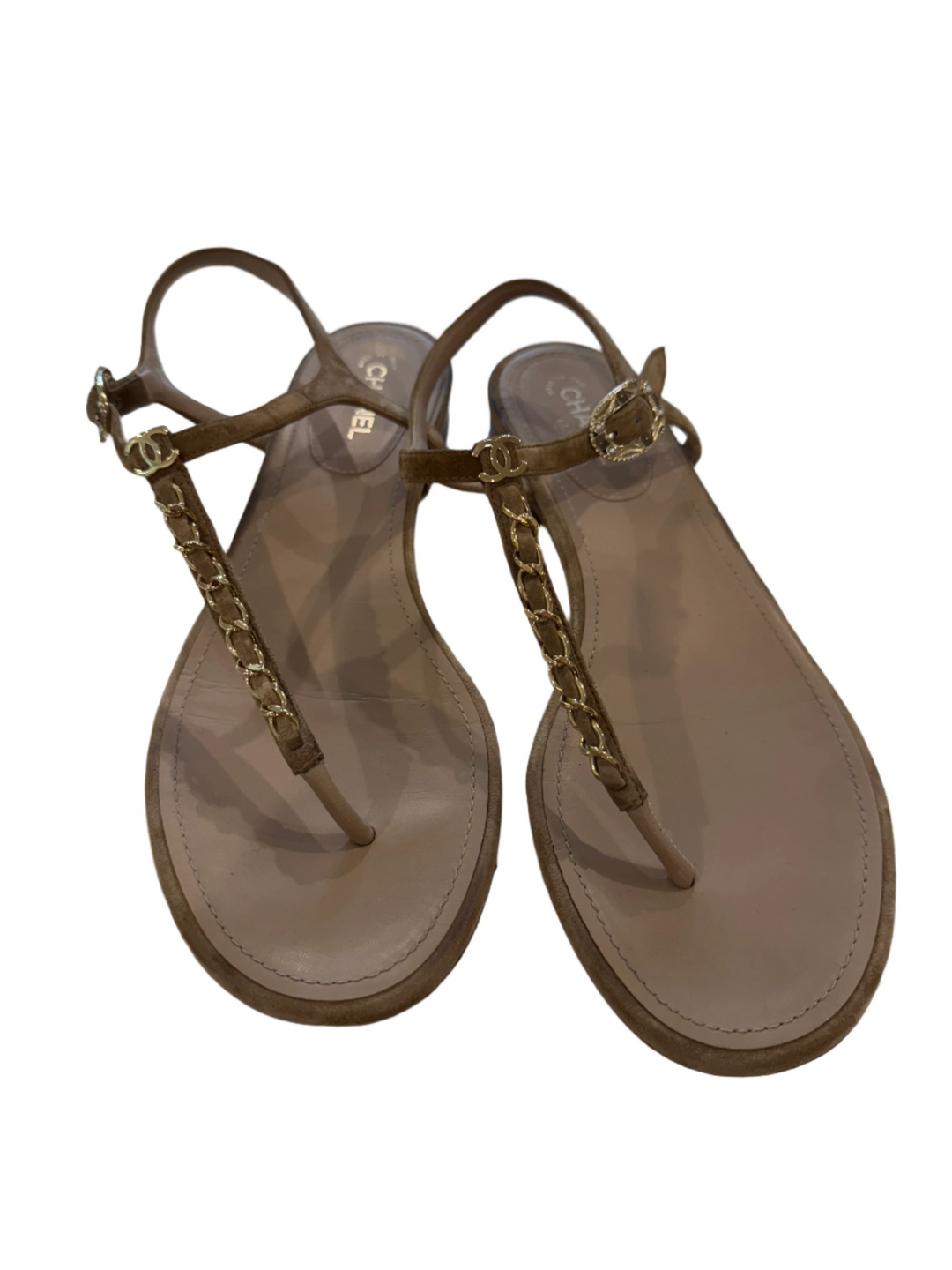 Chanel 2020 Interlocking CC Logo T-Strap Sandals- 38.5