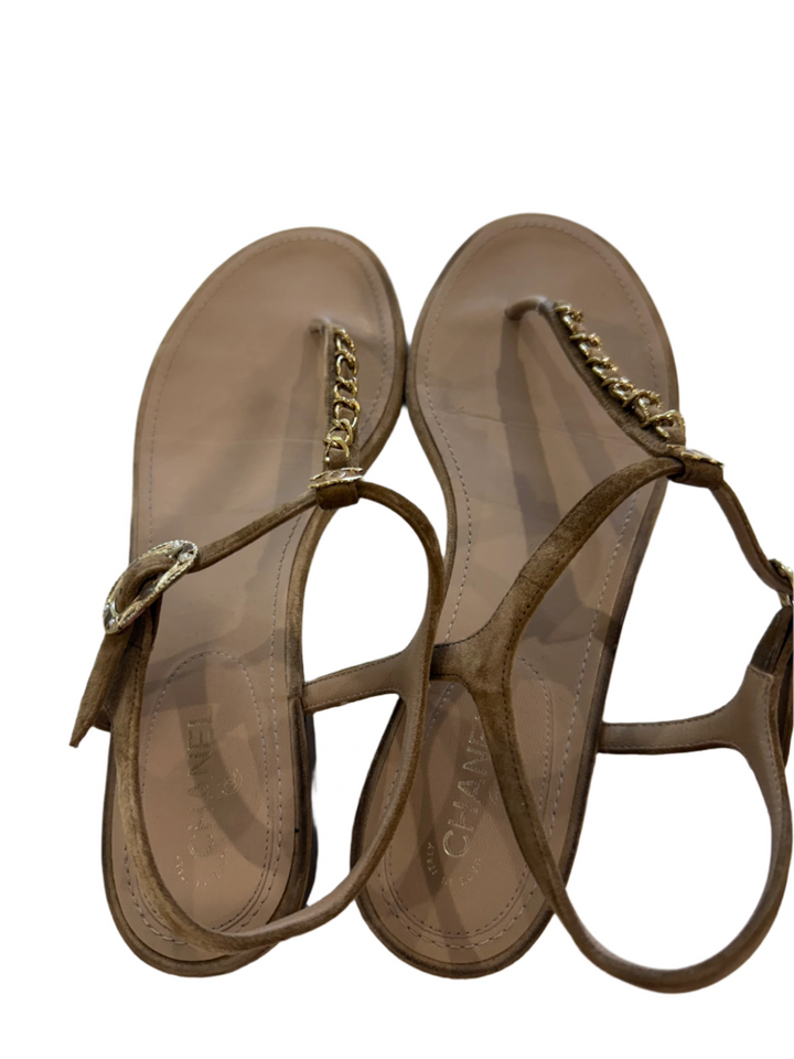 Chanel 2020 Interlocking CC Logo T-Strap Sandals- 38.5