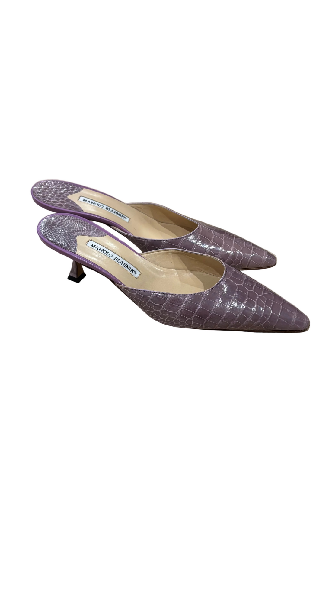 Manolo Blahnik Purple Alligator Mules - 41.5