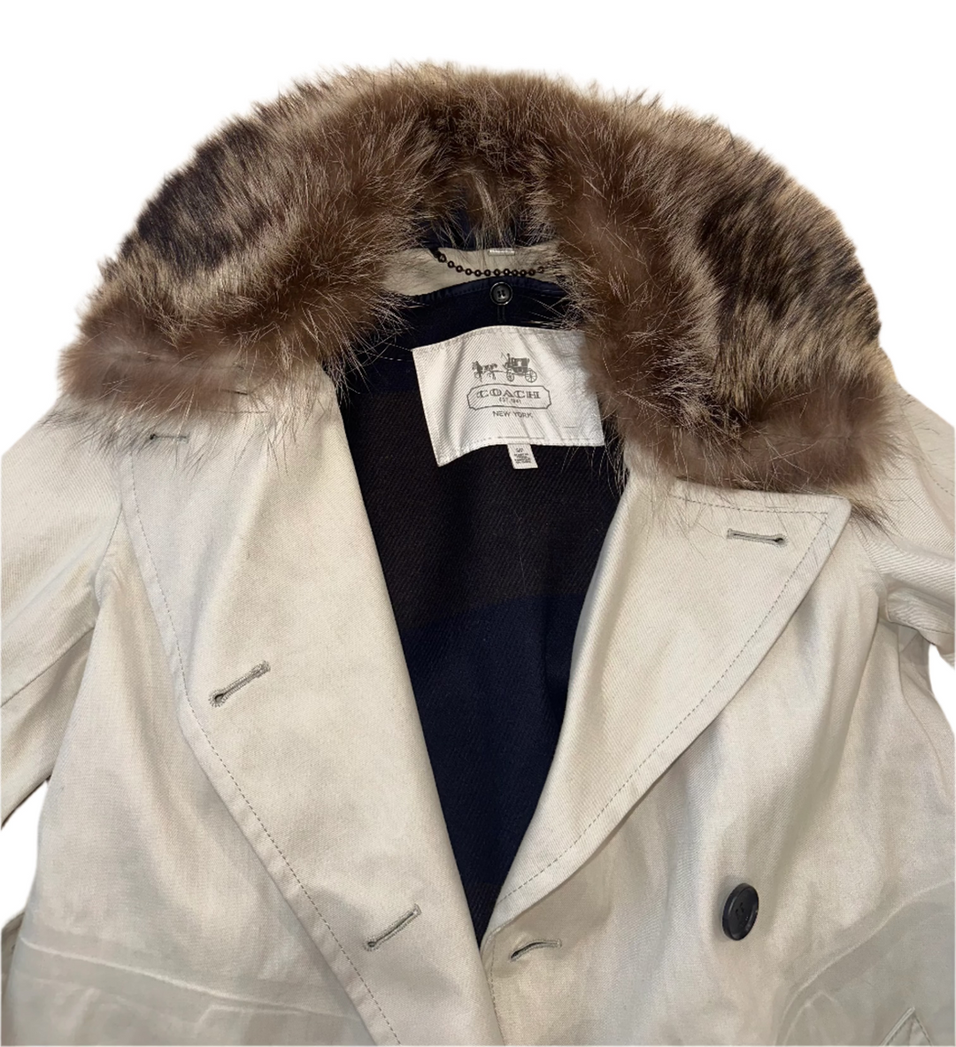 COACH TAN TRENCH WITH FUR COLLAR