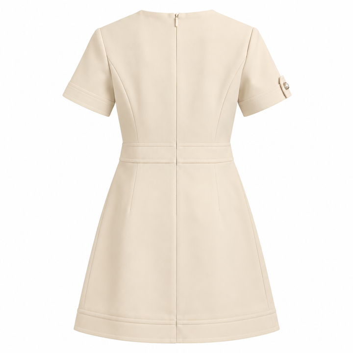 Gucci Pearl-Button Cady Crepe Wool-Silk Dress, Ivory - 44