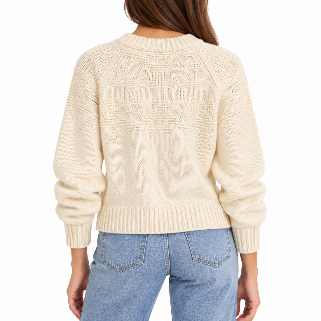 Vince Ivory Textured Wool Crewneck Sweater - M