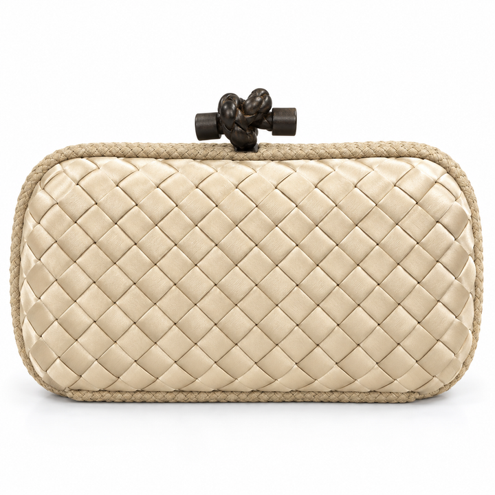 Bottega Veneta Satin Intreccio Impero Knot Clutch