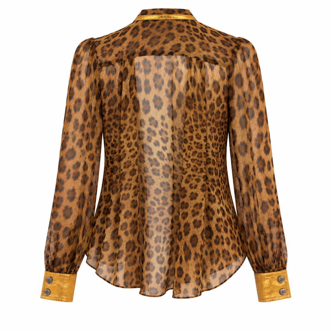 Dolce & Gabbana Leopard Silk Tie-Neck Blouse with Metallic Gold Trim - 24