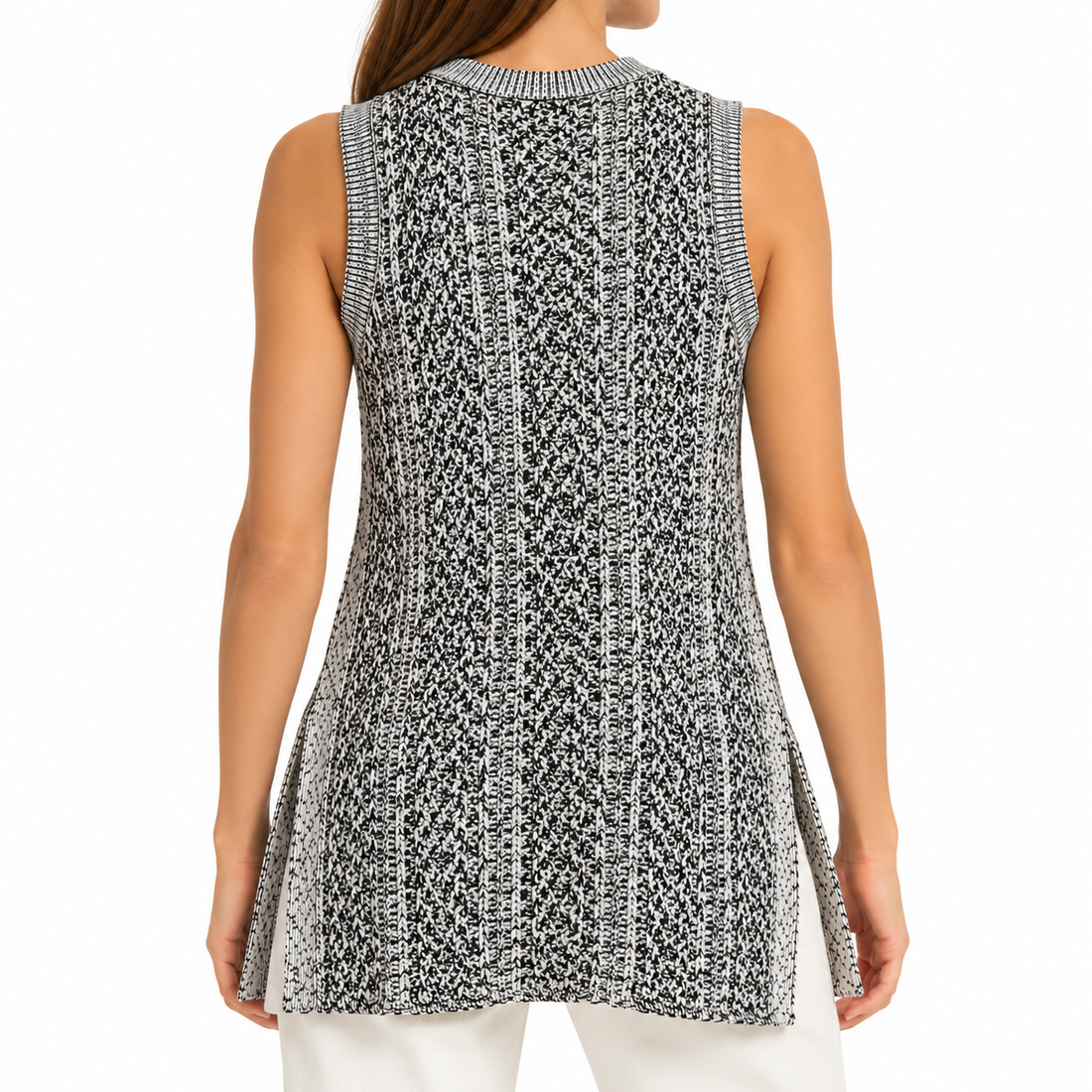 Theory Meenaly Iras Open-Knit Sleeveless Dress, Black & White - P
