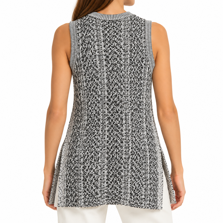 Theory Meenaly Iras Open-Knit Sleeveless Dress, Black &amp; White - P