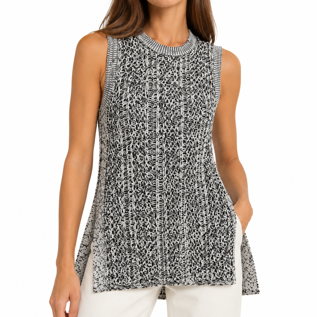 Theory Meenaly Iras Open-Knit Sleeveless Dress, Black &amp; White - P