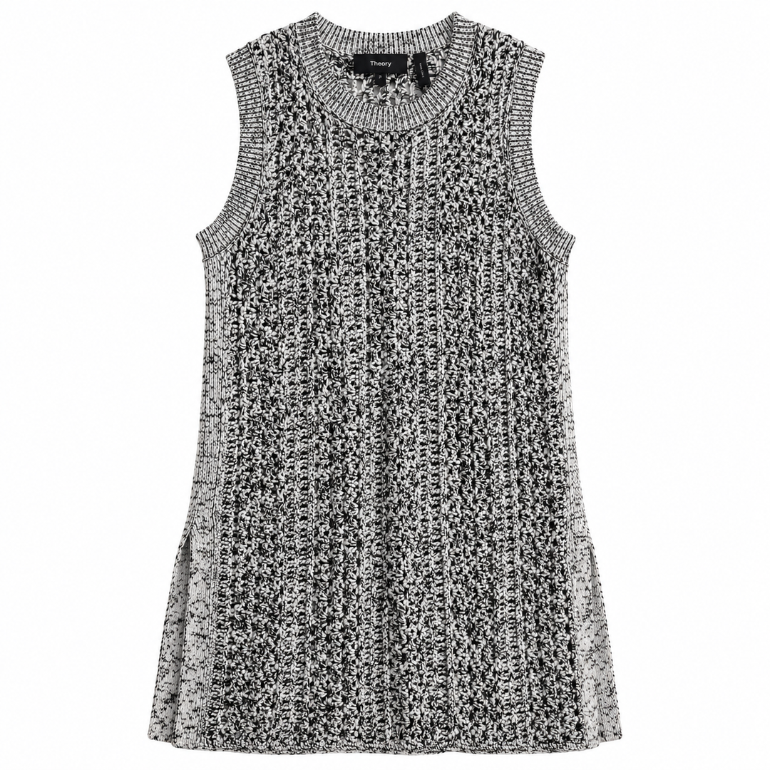 Theory Meenaly Iras Open-Knit Sleeveless Dress, Black &amp; White - P