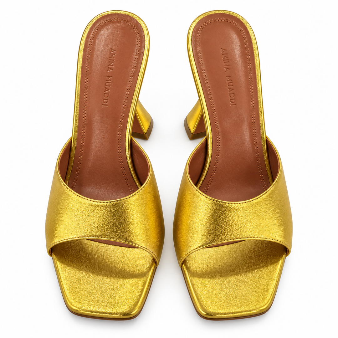 Amina Muaddi Lupita 95 Metallic Gold Leather Mules - 38