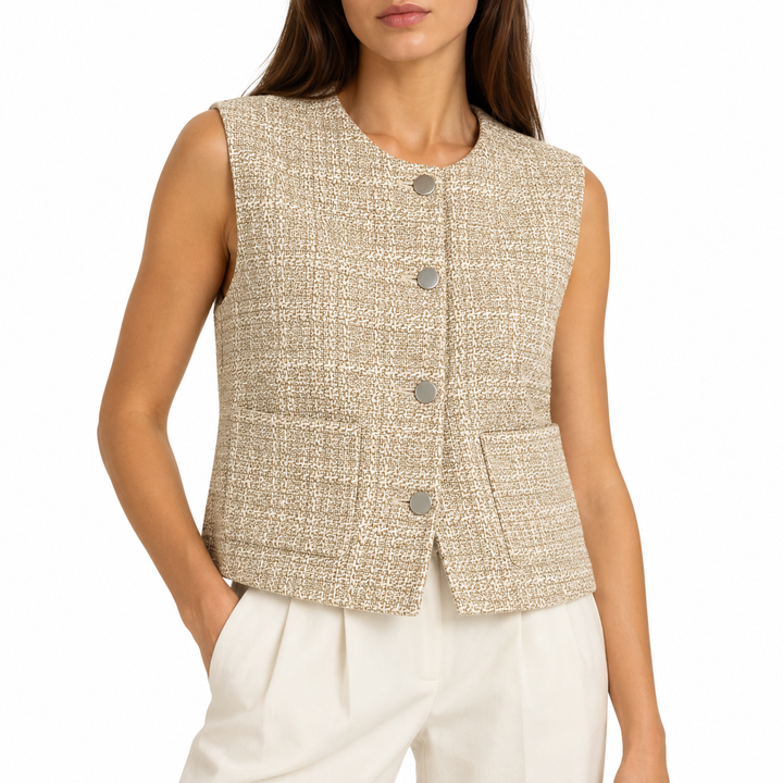 Theory Patch Pocket Vest in Texture Tweed, Taupe Multi - 6
