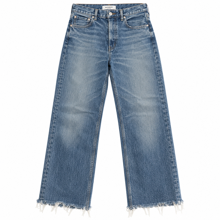 MOUSSY VINTAGE Medium-Wash Raw-Hem Straight Jeans - 26