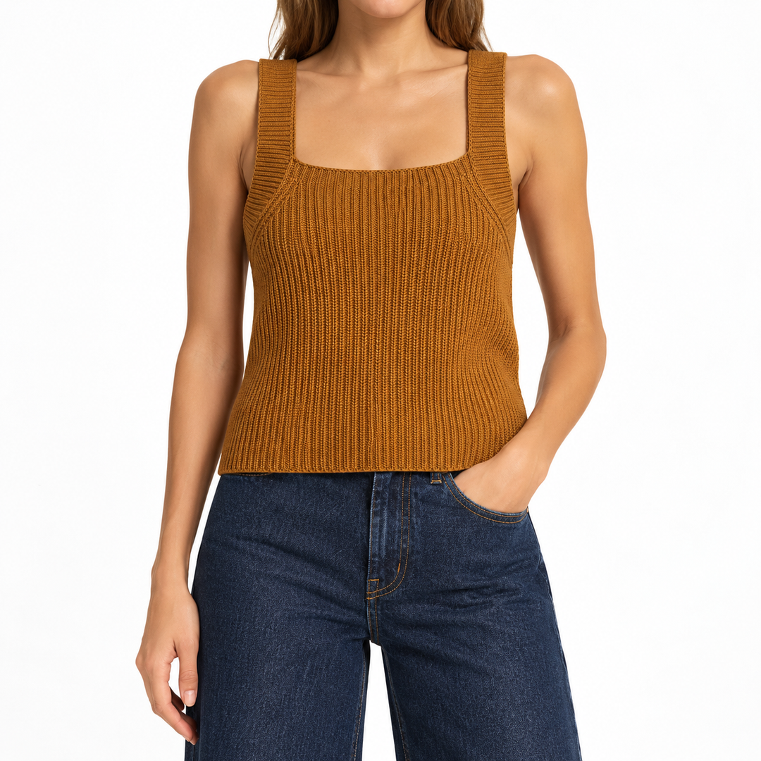 Vince Knit Square-Neck Camisole, Honey - M