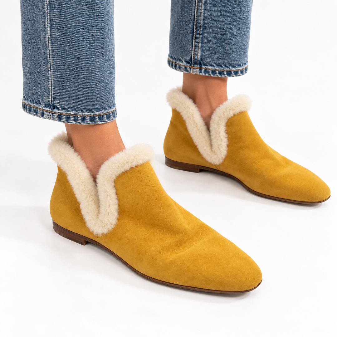 The Row Eros Shearling-Trimmed Suede Ankle Boots - 38