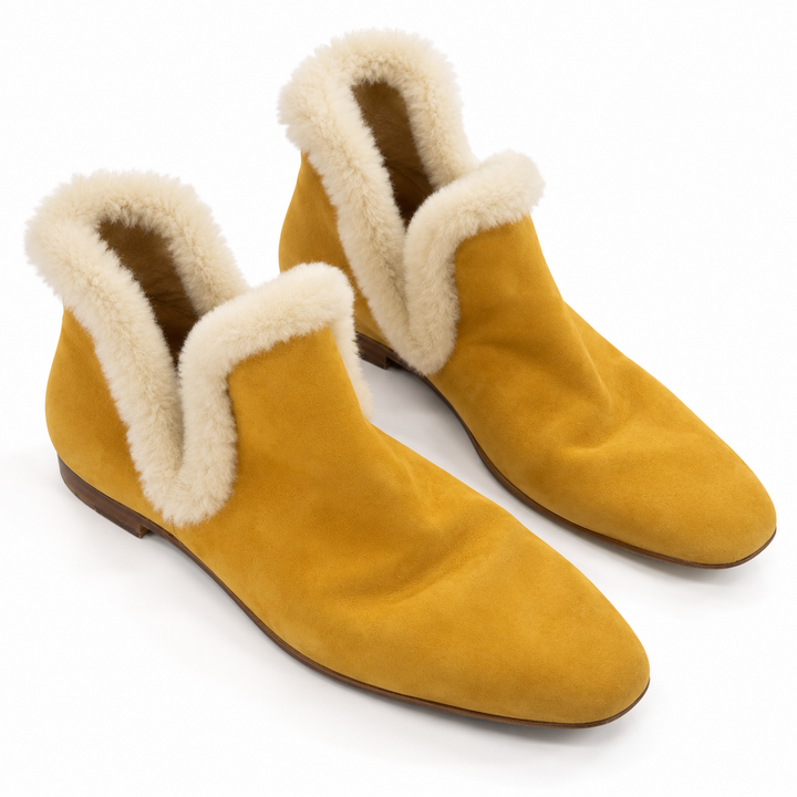 The Row Eros Shearling-Trimmed Suede Ankle Boots - 38