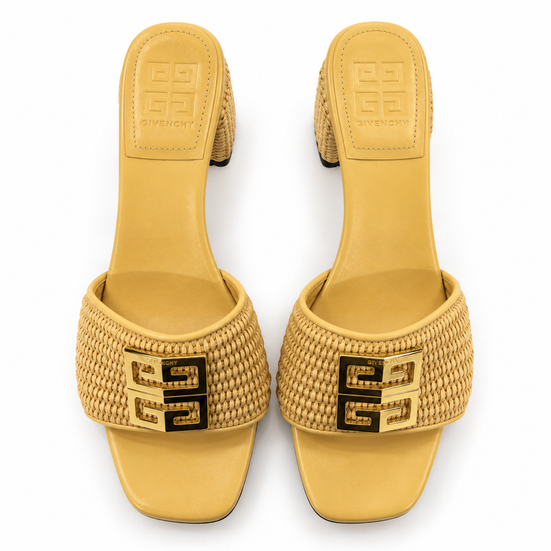 Givenchy 4G Raffia Block-Heel Mules, Natural - 38