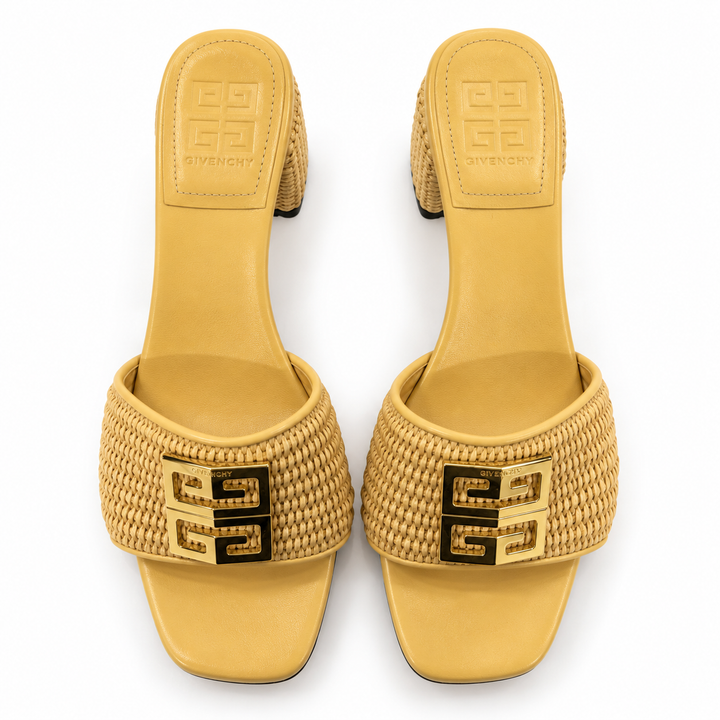 Givenchy 4G Raffia Block-Heel Mules, Natural - 38