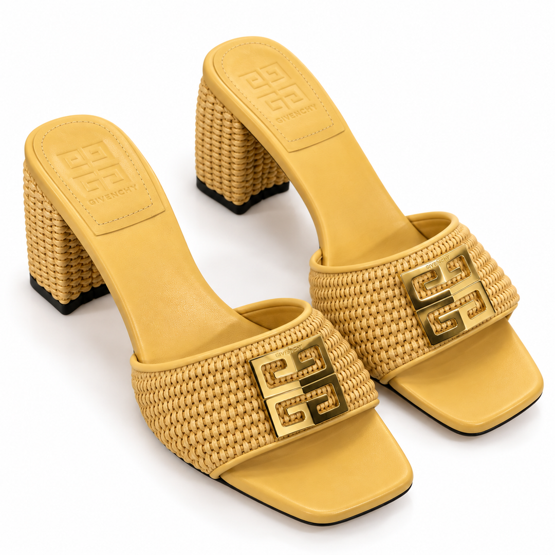 Givenchy 4G Raffia Block-Heel Mules, Natural - 38