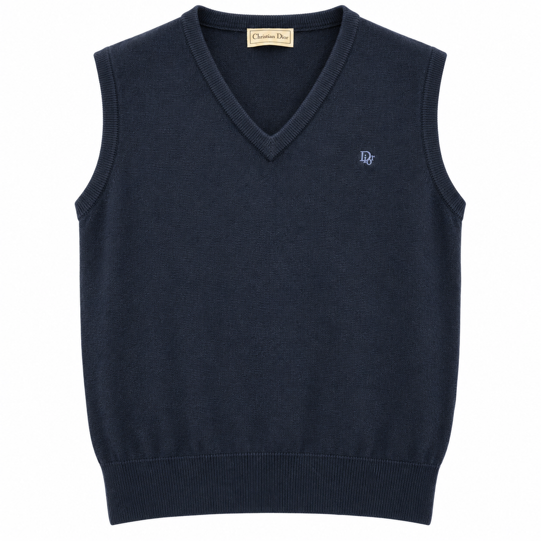 Vintage Christian Dior Monsieur Navy V-Neck Sweater Vest - L