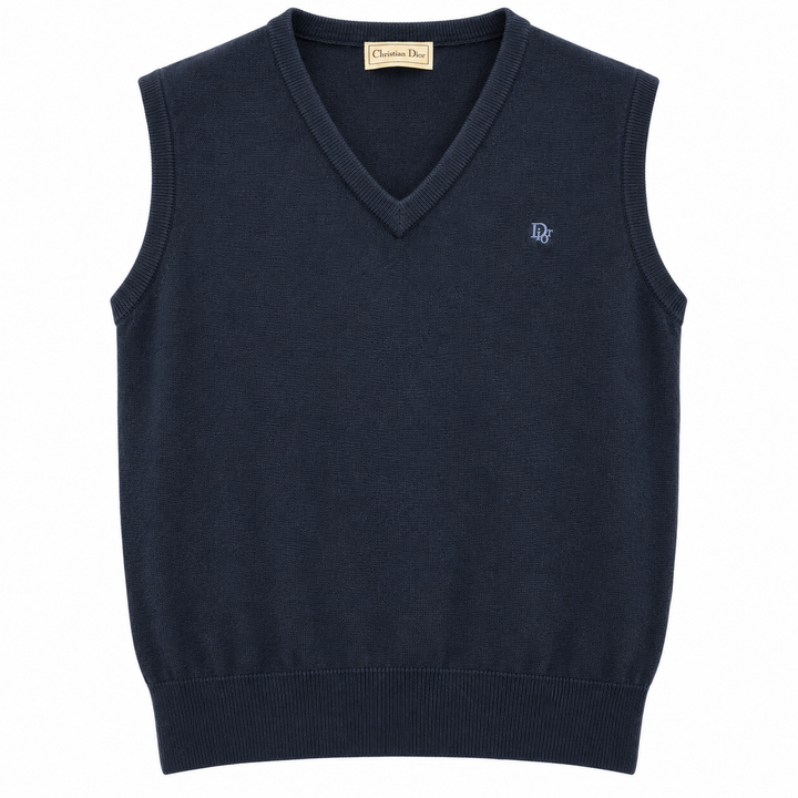 Vintage Christian Dior Monsieur Navy V-Neck Sweater Vest - L