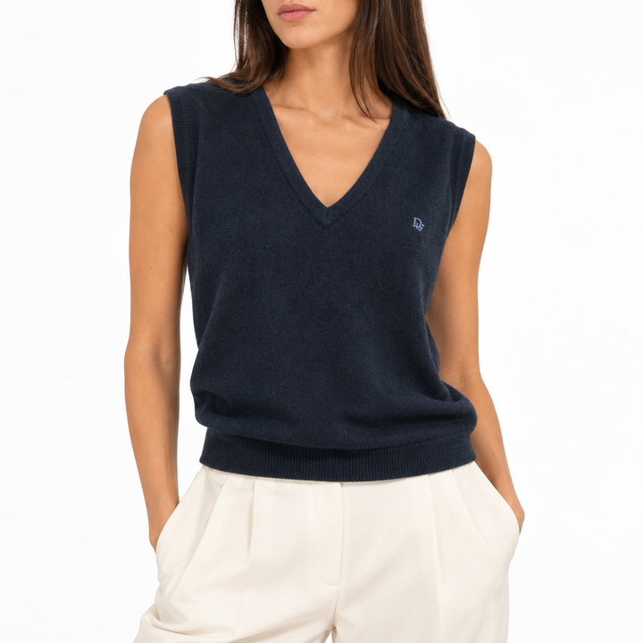 Vintage Christian Dior Monsieur Navy V-Neck Sweater Vest - L