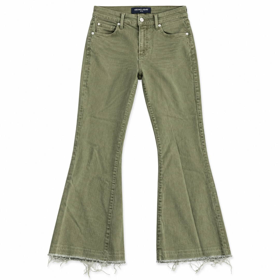 Veronica Beard Jeans Green Raw-Hem Flare Jeans - 31