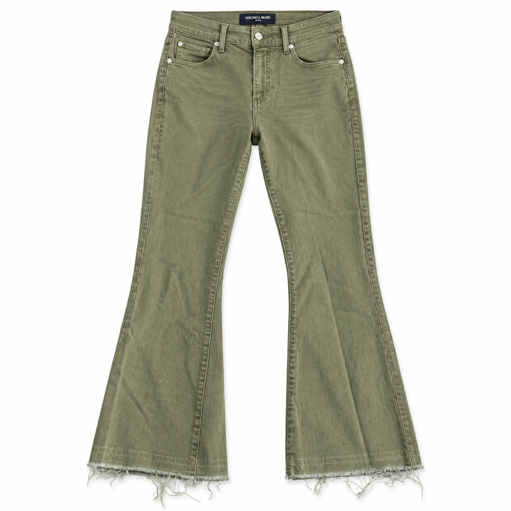 Veronica Beard Jeans Green Raw-Hem Flare Jeans - 31
